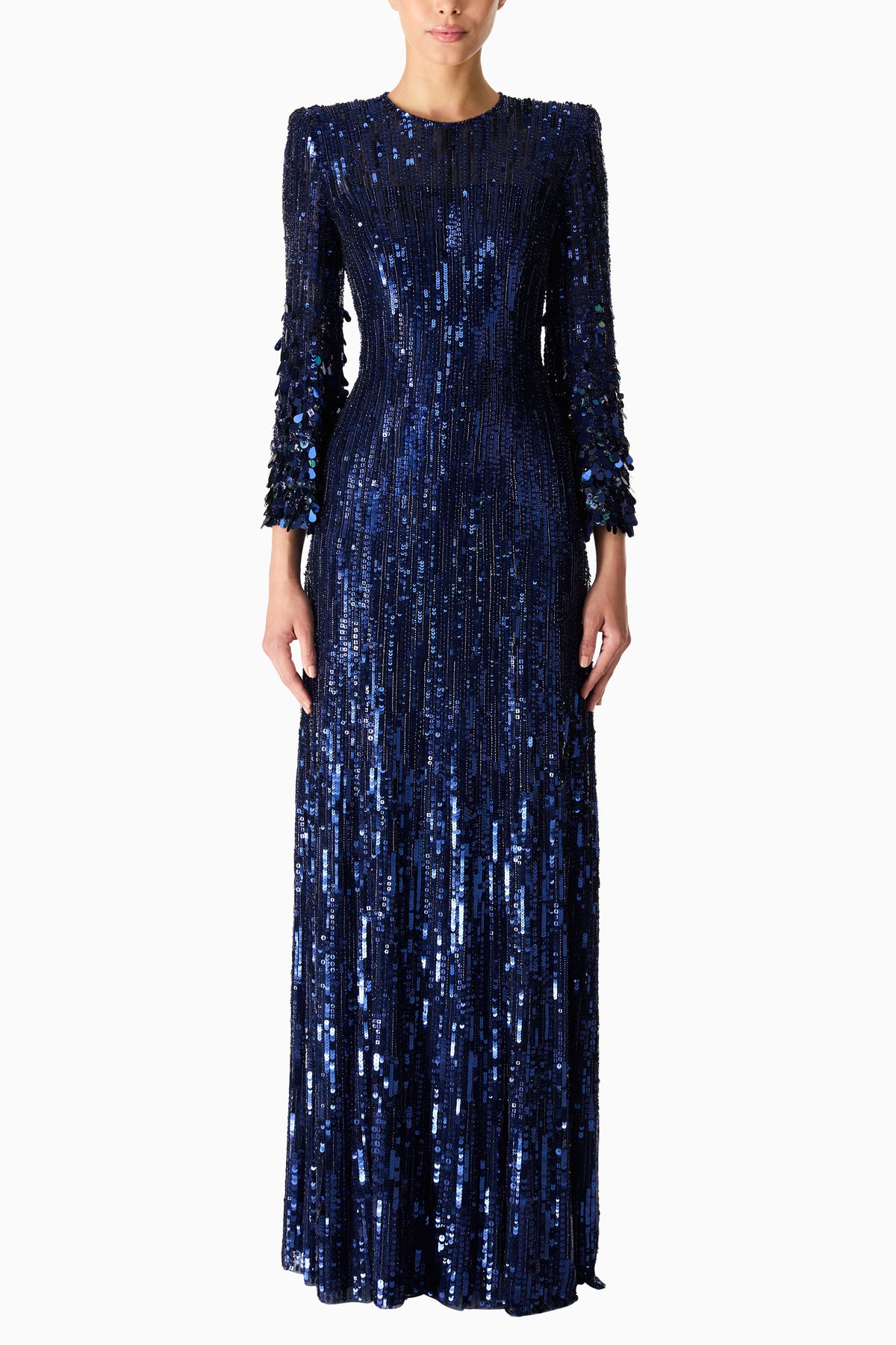 jenny packham blue sequin dress Jenny Packham Crystal And Sequin-embellished Tulle Gown - Women - Navy Dresses