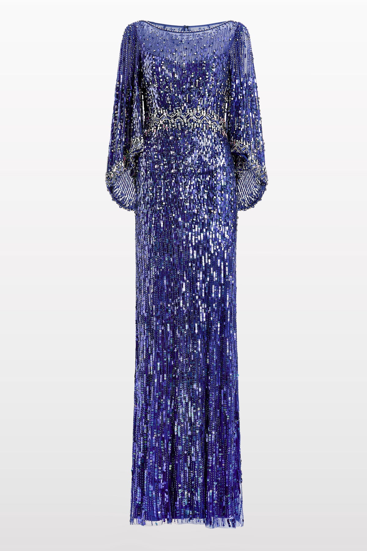 Ines Floor-Length Sequin Gown with Cinched Waist