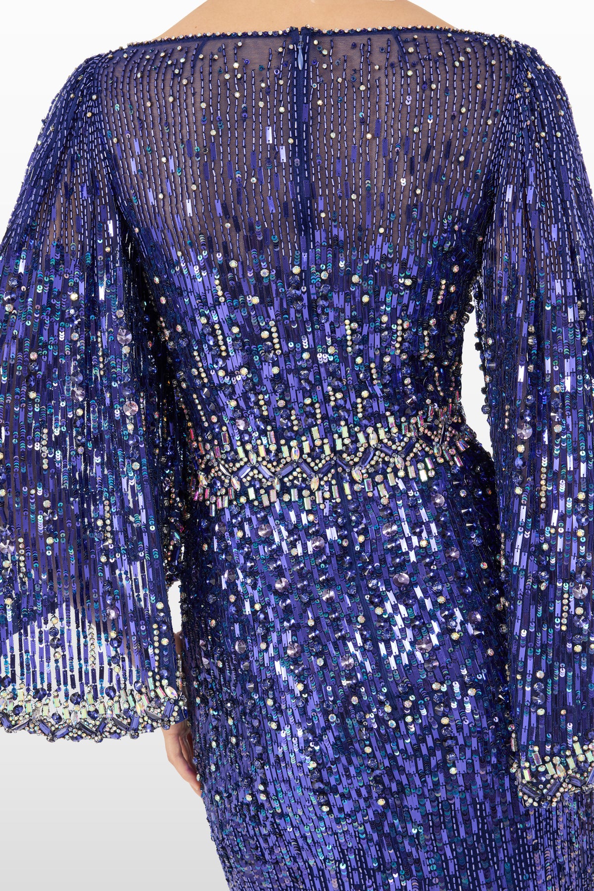 Ines Floor-Length Sequin Gown with Cinched Waist