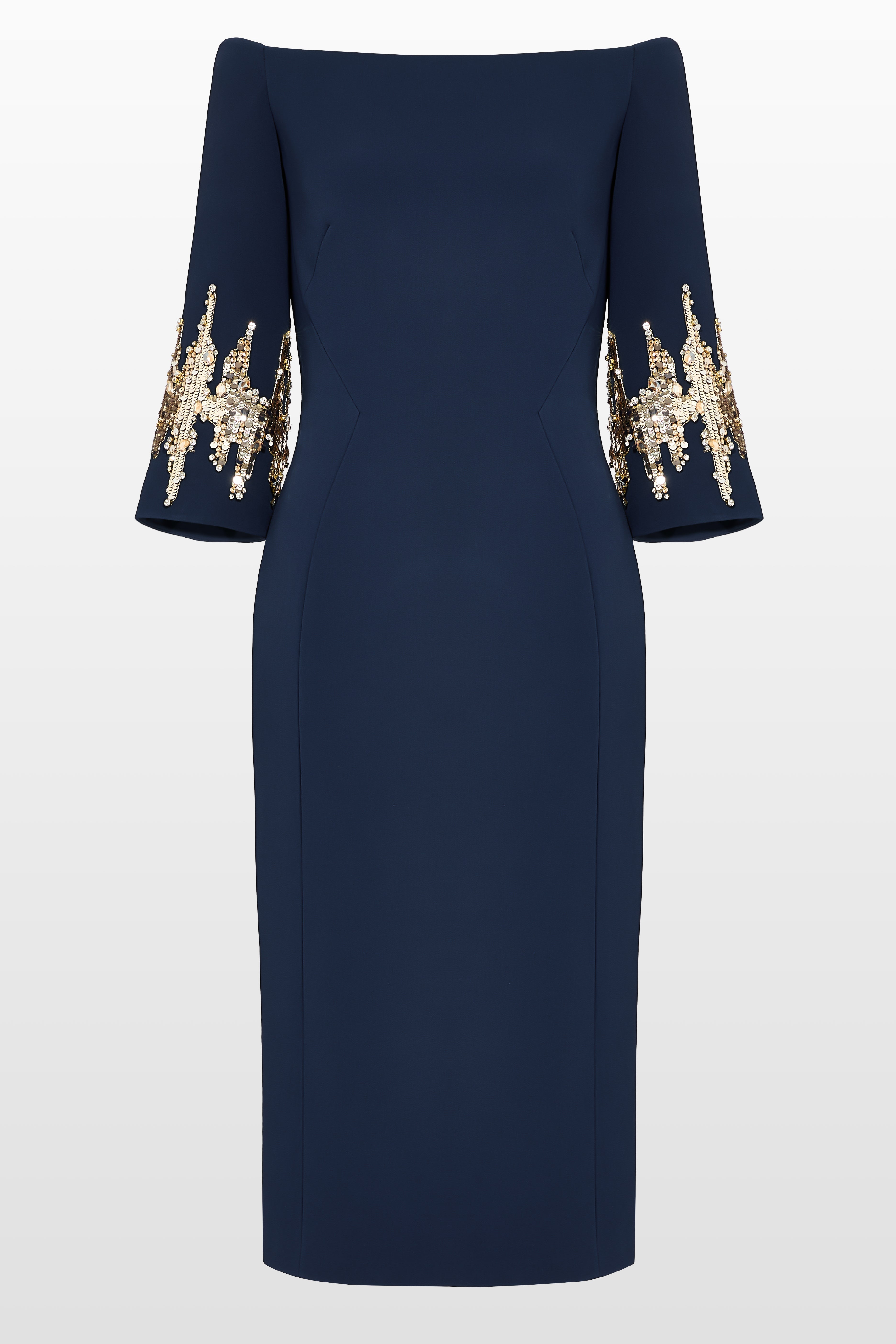 jenny packham navy beaded dress Jenny Packham Navy Blue Silk Beaded Low Back Gown