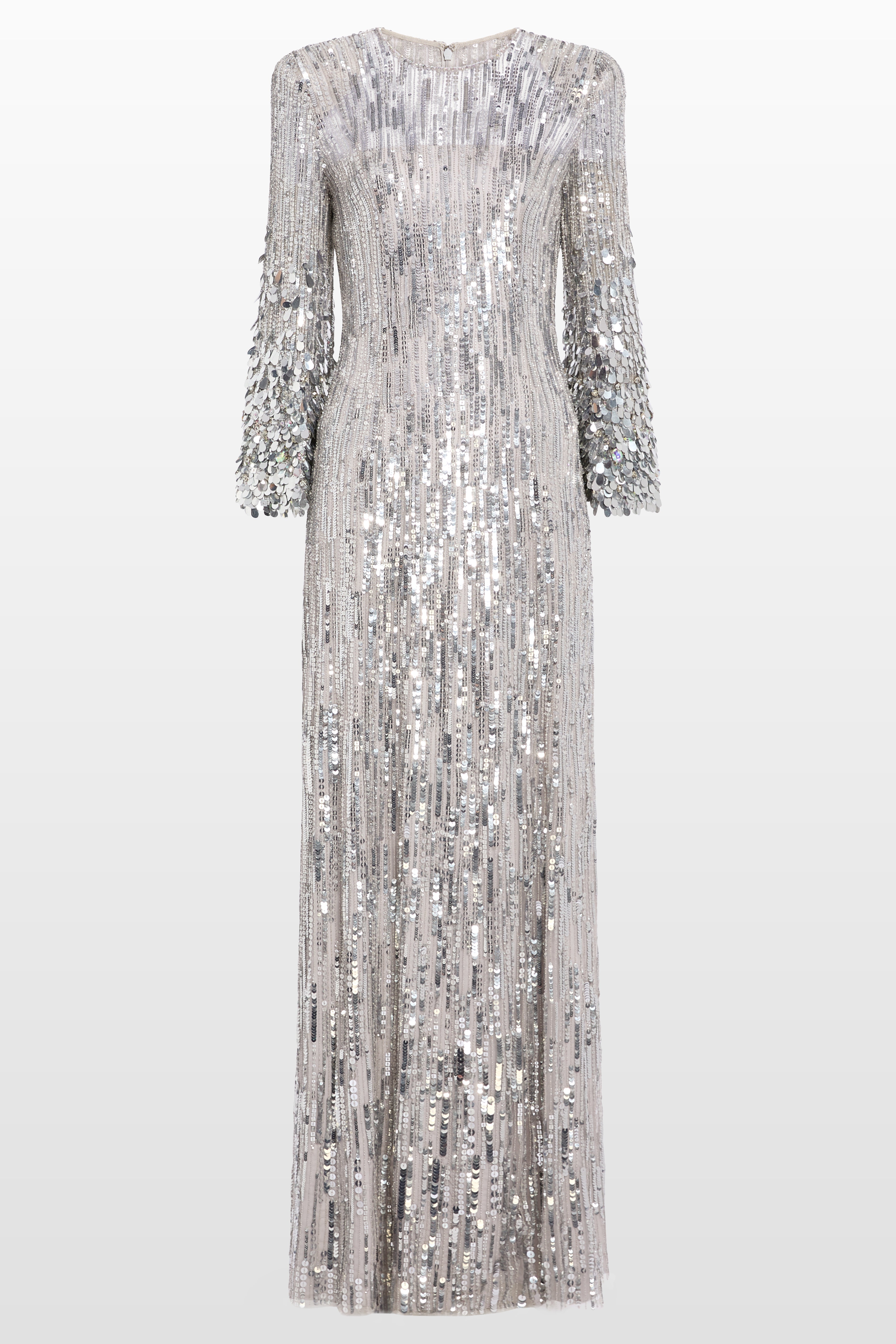 jenny packham silver sequin dress Jenny Packham Women's Kestra Sequin-Embellished Maxi Dress - Silver - Size 12 UK/8 US