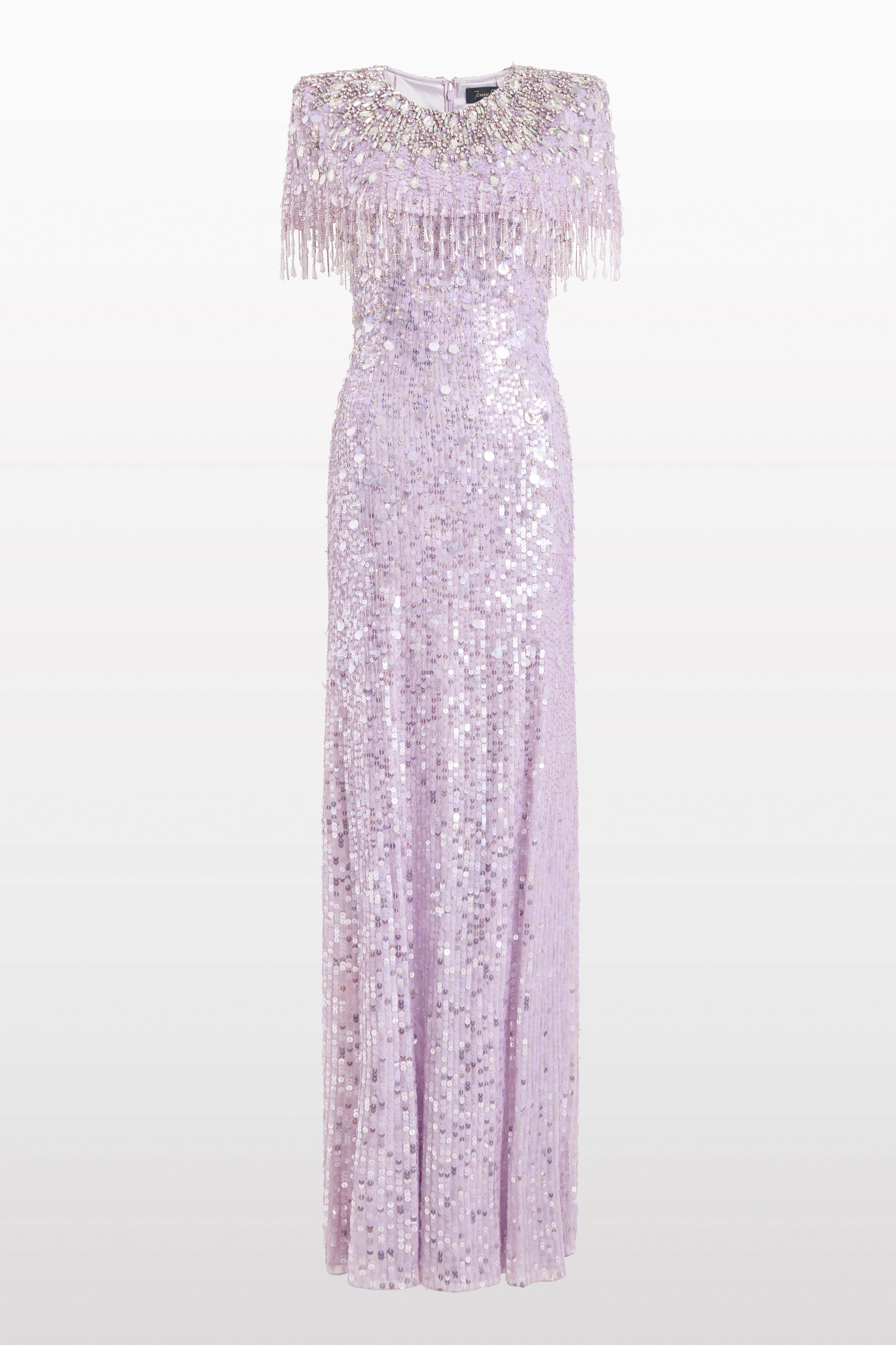 Eugenie Sequin Gown with Structured Shoulders and Fringe Eugenie Sequin Gown with Structured Shoulders and Fringe