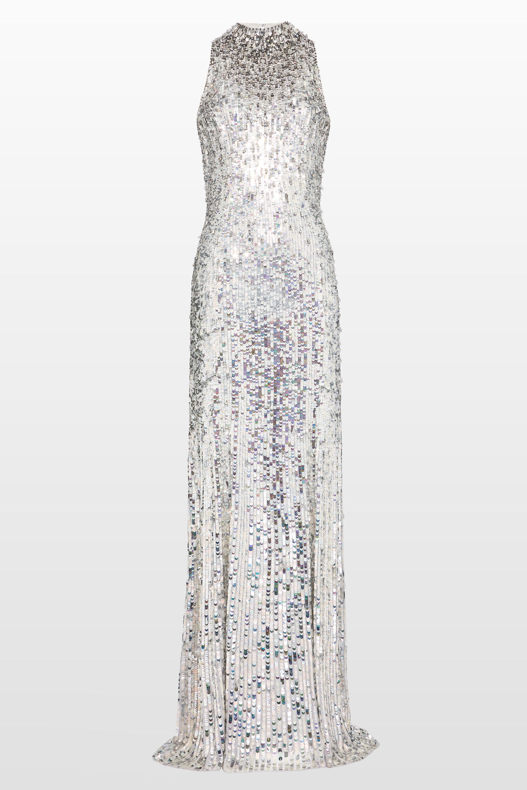 Lilou High Neck Gown with Vertical Beaded Detail